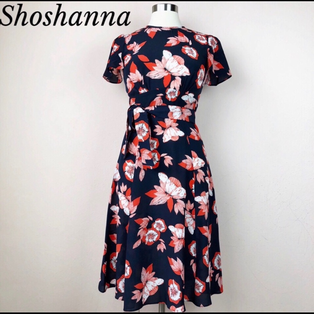 Shoshanna, ShortSleeve Silk Midi Dress